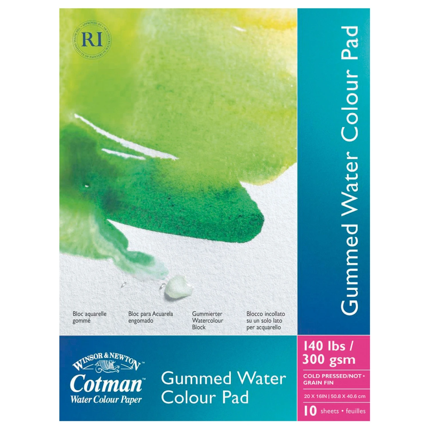 Winsor & Newton Cotman Gummed Watercolour Pad - Cold Pressed - 300gsm/140Ibs - 20" X 16" - 10 Sheets