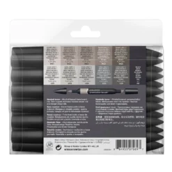 Winsor & Newton Promarker BRUSH - Set Of 12 + 1 Blender - Neutral Tones -Painting Tool Shop 78511