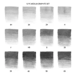 Winsor & Newton Studio Collection Medium Graphite Pencil X12 -Painting Tool Shop 884955064856 WNSTUDIOCOLLECTION12PCMEDIUMGRAPHITEPENCILS SWATCHES