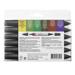 Winsor & Newton Promarker Watercolour Set Of 6 - Foliage Tones -Painting Tool Shop 884955073995 W NPROMARKERWATERCOLOURFOLIAGETONESX6SET BACK 884955073995 HighResolution