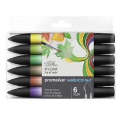 Winsor & Newton Promarker Watercolour Set Of 6 - Foliage Tones -Painting Tool Shop 884955073995 W NPROMARKERWATERCOLOURFOLIAGETONESX6SET FRONT 884955073995 HighResolution