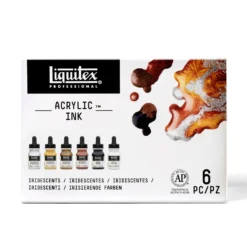 Liquitex Acrylic Ink Set 6 X 30ml - Iridescents -Painting Tool Shop 887452997498 LQX ACRYLIC INK SET 6X30ML IRIDESCENTS FRONT 887452997498