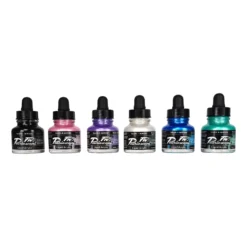 Daler-Rowney FW Pearlescent Inks Set - Includes FREE ARTdiscount Watercolour Brush Set (RRP. £14.63) -Painting Tool Shop FW Pearlescent Acrylic Ink Set 6x29.5ml 5