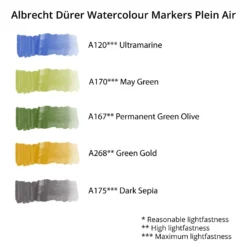 Faber-Castell Albrecht Dürer Watercolour Markers - Plein Air - Set Of 5 - FREE Faber-Castell Watercolour Pad A4 RRP £14.89 -Painting Tool Shop Faber Castell Watercolour Markers Plein Air swatches