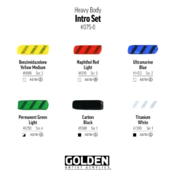 Golden Heavy Body Artist Acrylics Intro Set 6 X 22ml -Painting Tool Shop Golden intro set colour swatches
