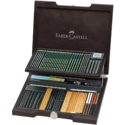 Faber-Castell Pitt Monochrome Wooden Case - 85 Pieces