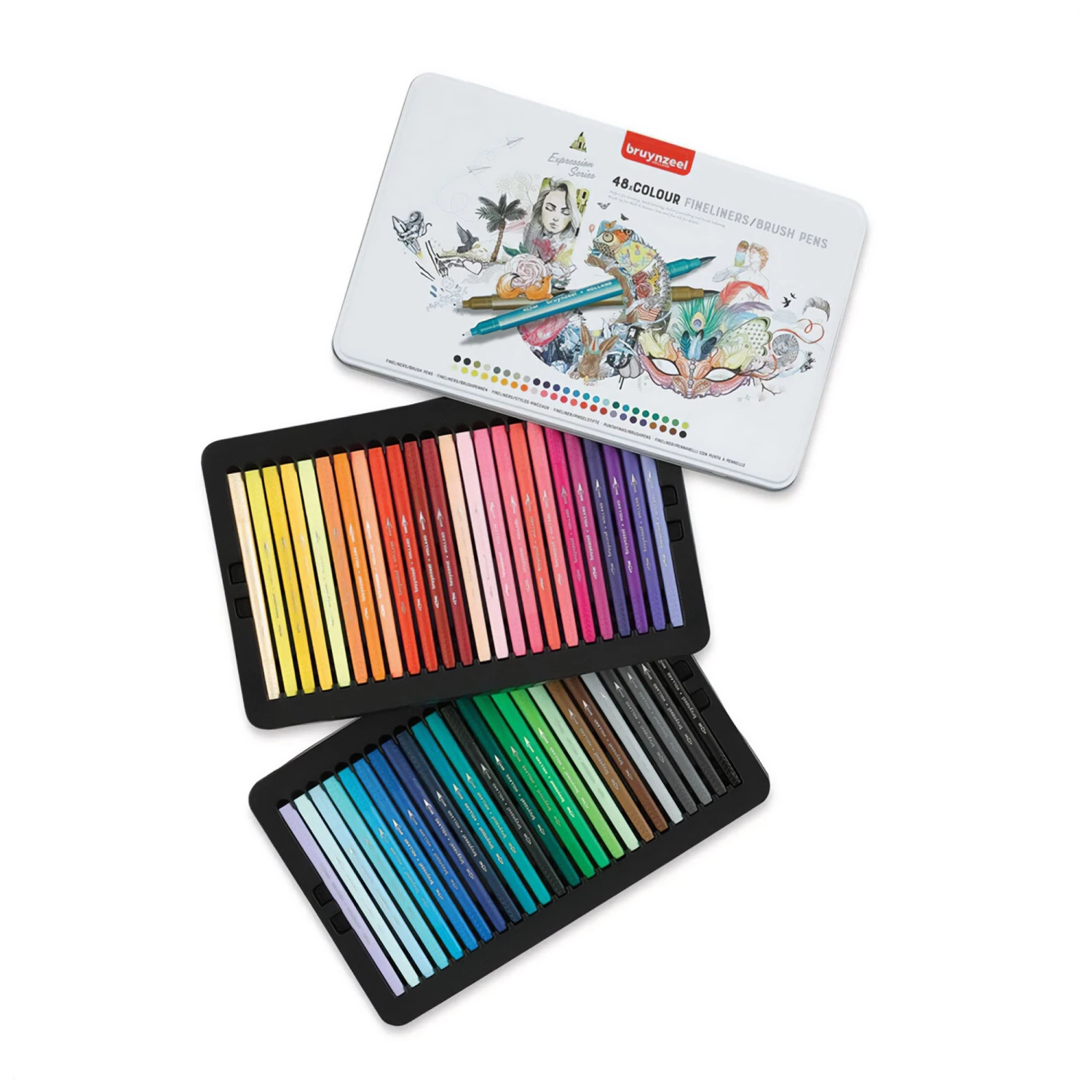 Bruynzeel Twin-Tip Fineliner Brush Pens - Set Of 48 1 Bruynzeel Twin-Tip Fineliner Brush Pens - Set Of 48