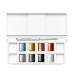 Winsor & Newton Watercolour 8 Half Pan Metallic Pocket Set -Painting Tool Shop WN COTMAN 9 PC METALLICS POCKET BOX OPEN 884955090688