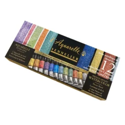 Sennelier Iridescent Extra Fine Watercolour - Metal Box Of 12 X 10ml Tubes -Painting Tool Shop sennelier iridescent