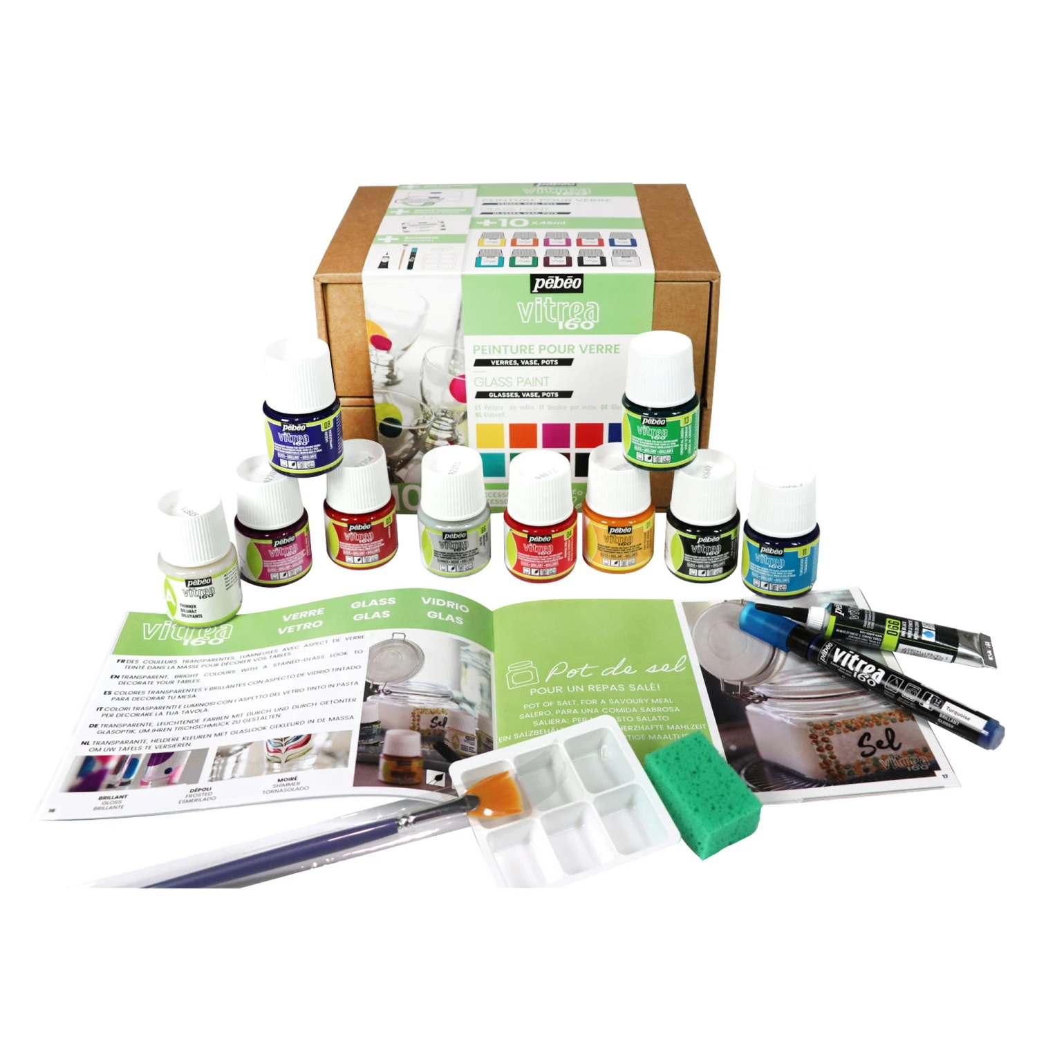 Pebeo Vitrea 160 Glass Painting Set - 10 X 45ml 1 Pebeo Vitrea 160 Glass Painting Set - 10 X 45ml